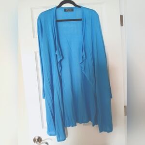 New. Kasper Blue / Torquoise Open Front Long 38" , Fine Viscose   Cardigan